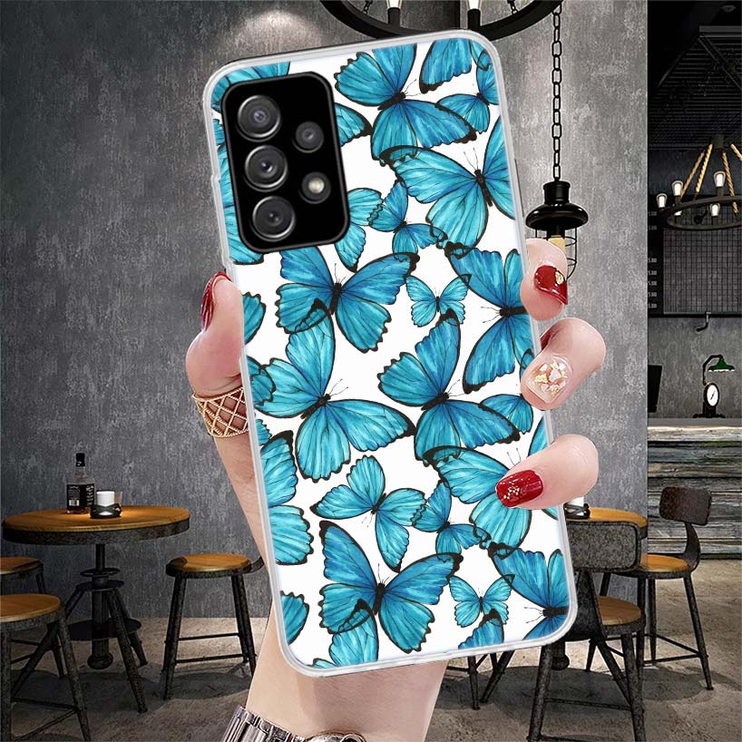 Blue Butterfly Beautiful Wing Soft Phone Case For Samsung Galaxy A12 A22 A32 A52 A72 A02S A51 A50S A71 A70 A31 A20S Note 20 Ultr