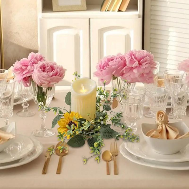 1Pc Artificial Floral Sunflower 25CM DIY Artificial Greenery Garland Wedding Table Party Decorations Candle Ring Candlestick