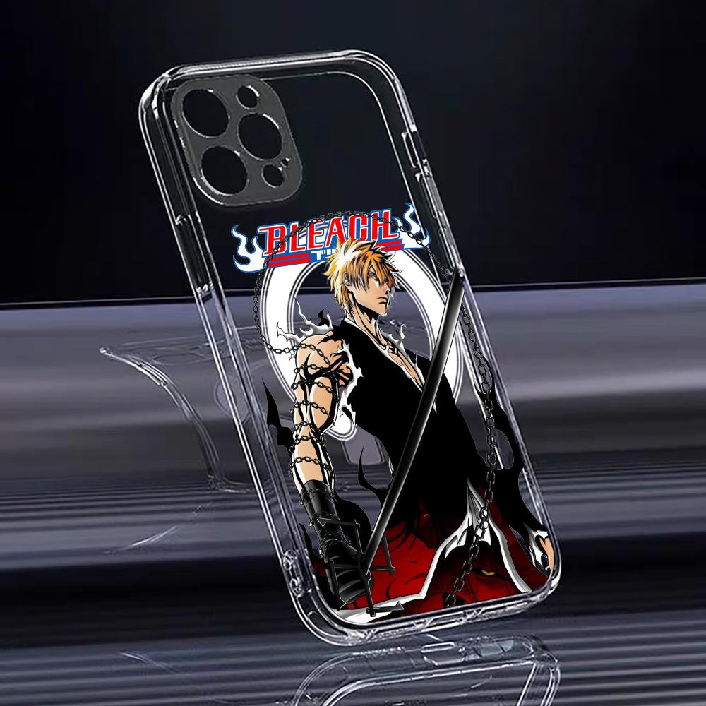 Anime B-Bleachs K-Kurosaki Phone Case For iPhone 17 16 15 14 13 12 Pro Max Plus With Magnetic Crystal Clear Case Wireless Charge