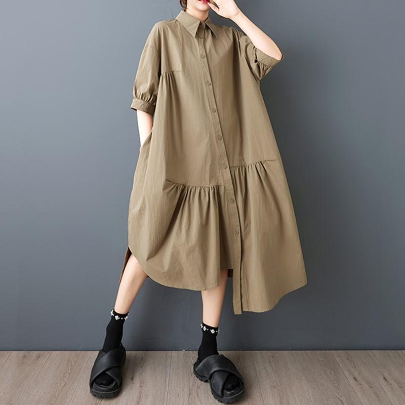 Short Sleeve Plus Size Cotton Vintage New In Dresses for Women Casual Loose Long Summer Shirt Dress