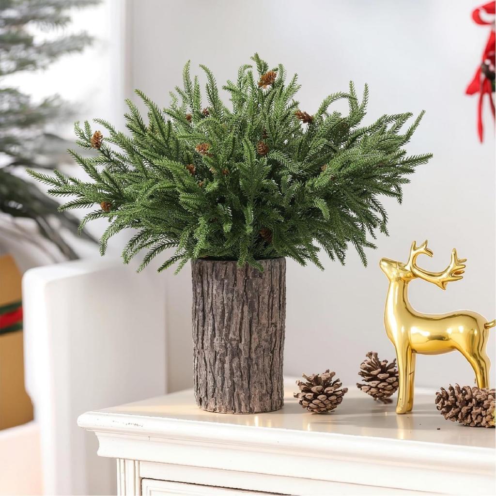 Simulated Branch Single Decorative Christmas Green Plant Ornaments Indoor Flower Arrangement Accessories,8pcs