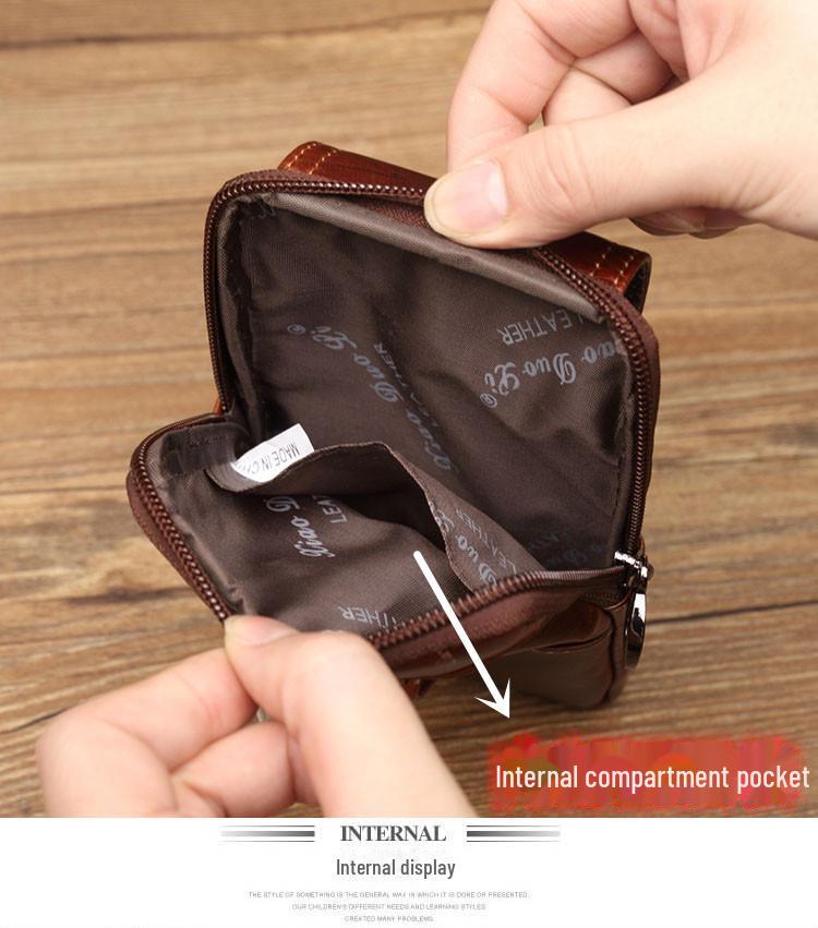 Xiaoduoli Men's Genuine Leather Mobile Phone Waist Bag - 5.5/6 Inch Cowhide Retro Mini Belt Bag