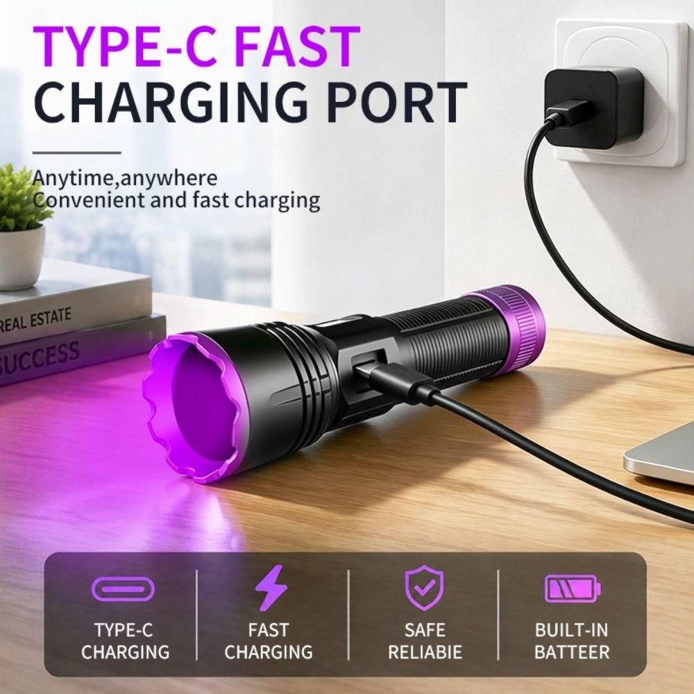 Rechargeable Blacklight LED Flashlight Shortwave UV Flashlight Lamps 365nm UV Flashlight  Camping