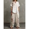 2026 cross-border European and American printing solid color set, summer loose short-sleeved top, wide-leg pants, casual vacation two-piece set