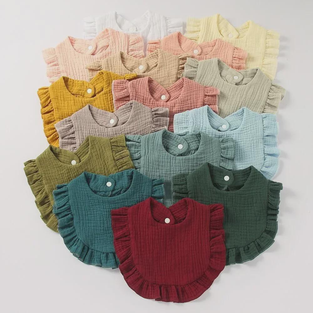 Ruffled Pure Cotton Baby Bibs with Lace Trim
