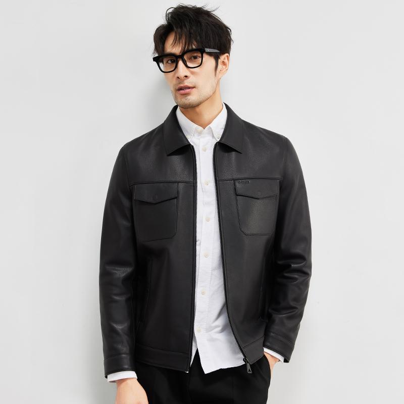

Деловая повседневная кожаная куртка мужская куртка высокого качества первый слой овчины лацкан мужская кожа кожа сезон 5XL чёрный