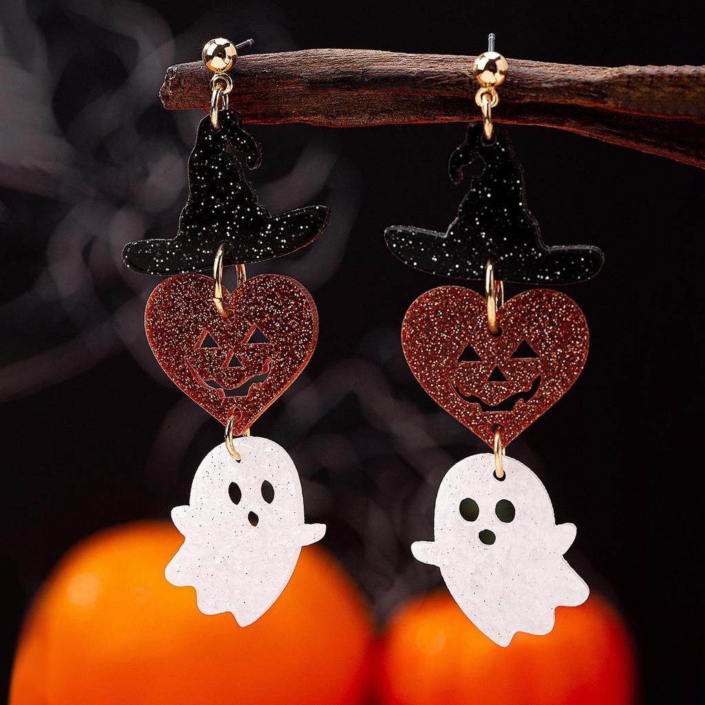 Heart-shaped Pumpkin Ghost Cloth Halloween Earrings - 1 Pair