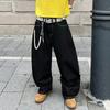 Vintage Washed Wide Leg Straight Jeans Men - High Waist Loose Fit Casual Denim Pants With Embroidered Angel Wing Print
