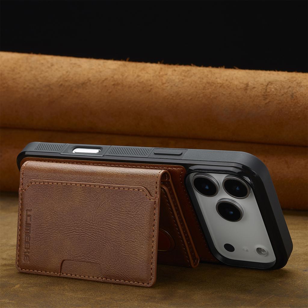 LC.IMEEKE L5 For iPhone 17 Pro Magnetic Phone Case Leather Back Cover with Detachable Card Holder