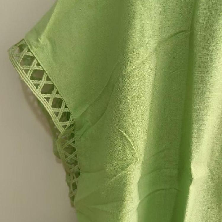 Breathable Cotton Linen Blouse for Women Casual Hollow Top Stand Collar Lace Patchwork Solid Color Shirt