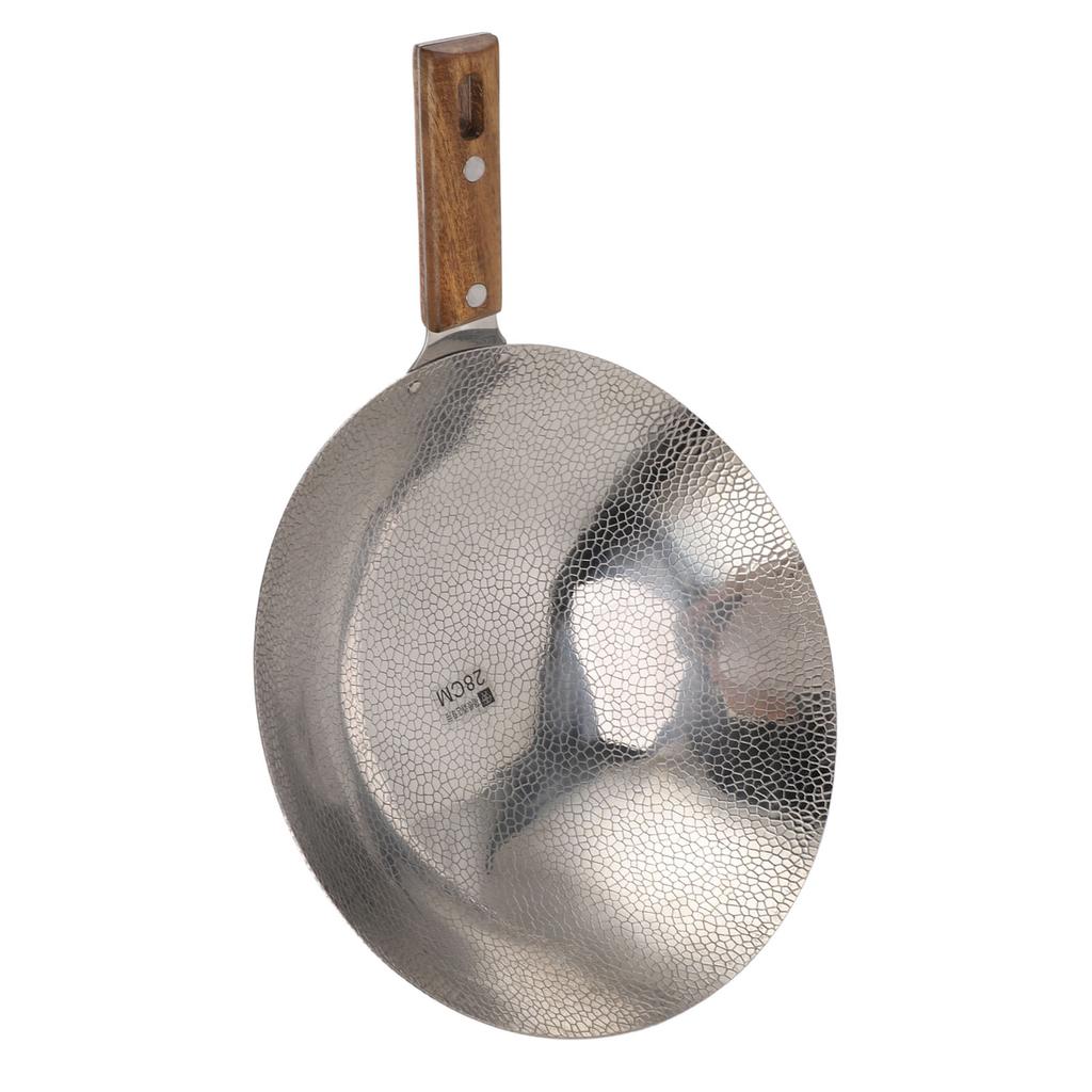 Wooden Handle Frying Pan Fast Heating 304 Stainless Steel Multi Functional Non Stick Stir Fry Pan 28CM