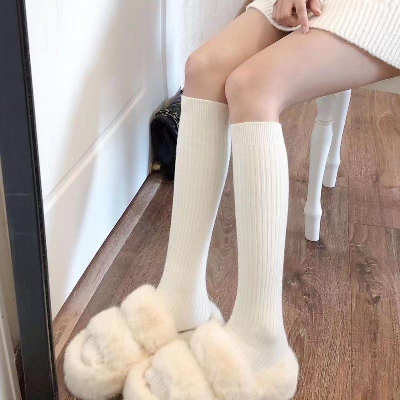 Podzimní a zimní dámské pletené ponožky Jednobarevné Svislé pruhy Teplé ponožky ke kolenům Harajuku Fashion Lolita Socks