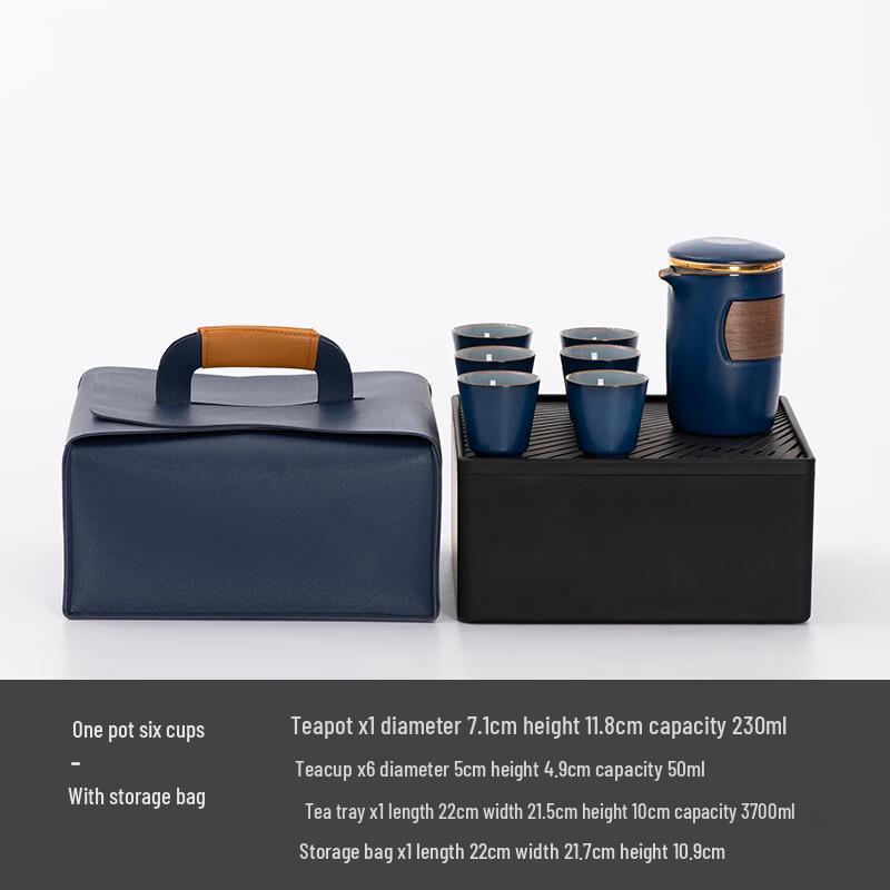 Jun XVII WA Portable Ceramic Travel Tea Set One Pot, Six Cups