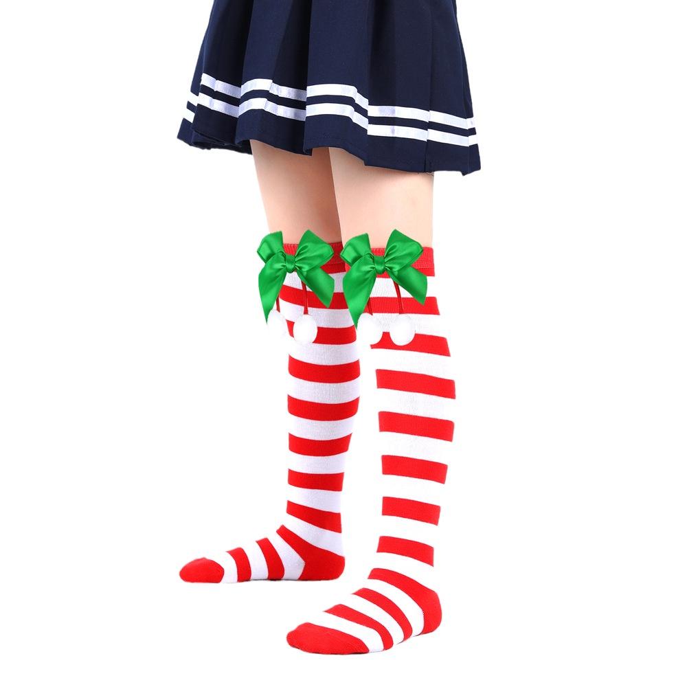 Cute Butterfly Bow Christmas Socks For Girls Long Tube Polyester Fabric
