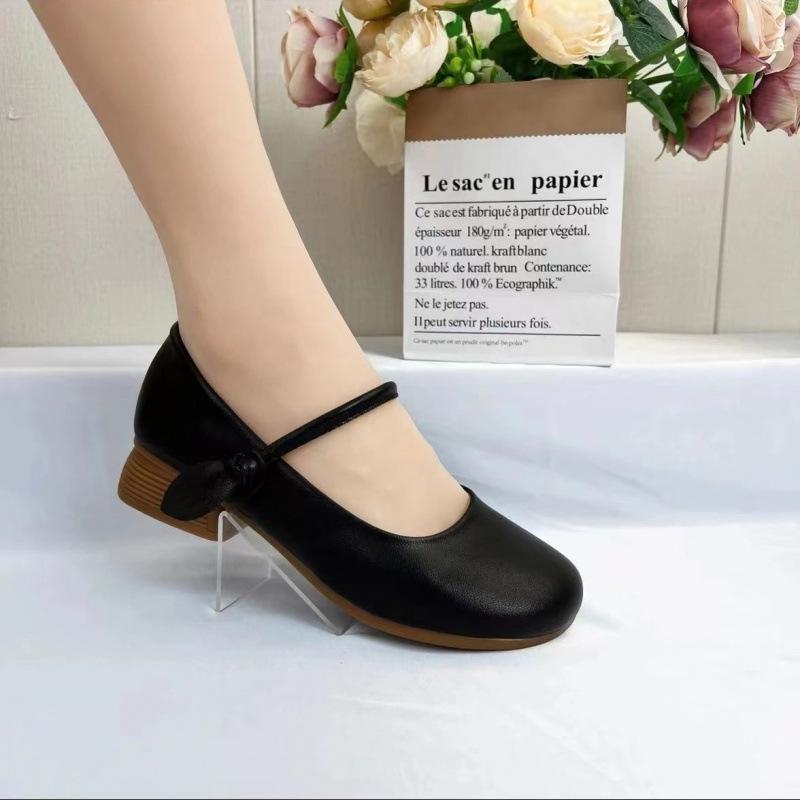 

Туфли на мягкой подошве 2025 весна и лето новые французские удобные редкие туфли с мелким вырезом Мэри женские туфли кожаные туфли туфли 40 чёрный
