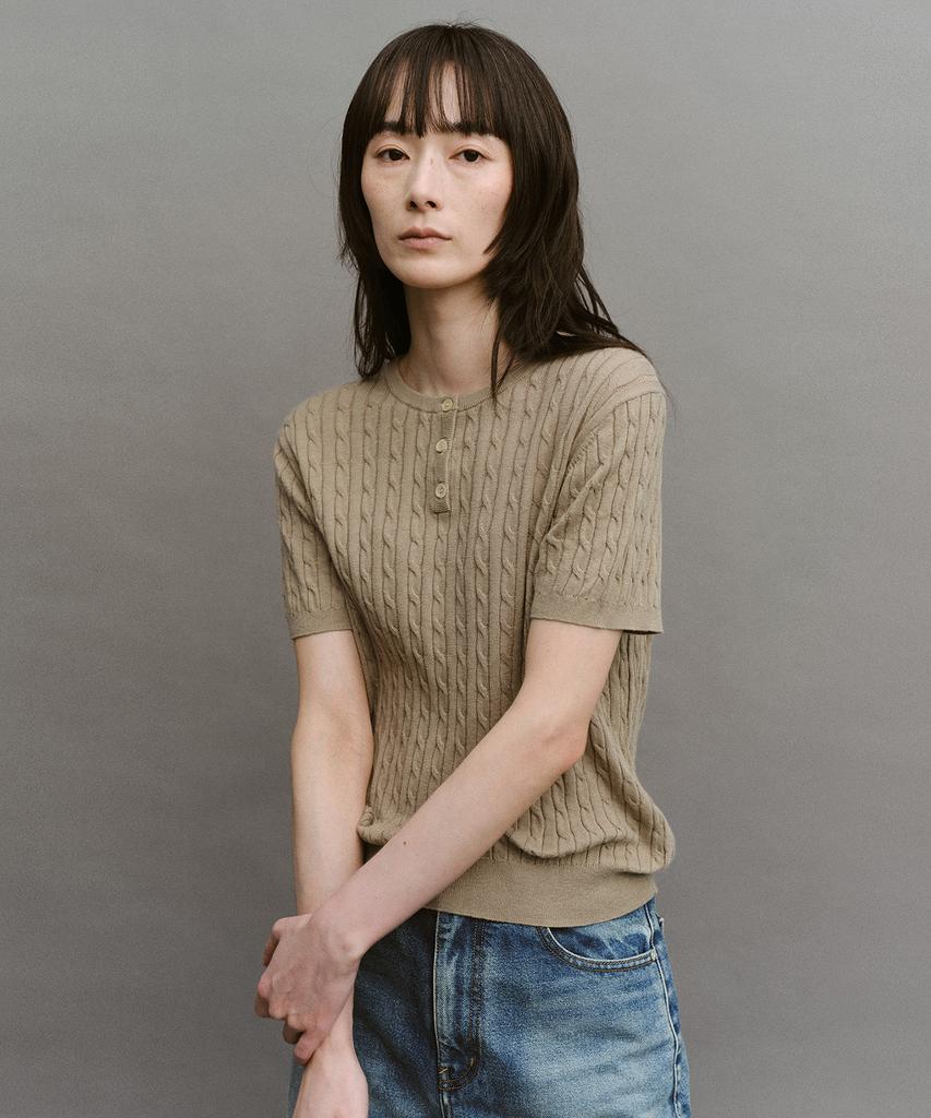 ANOTHER OFFICE WOMEN W. Henley Neck Cable Knit (Light Khaki)