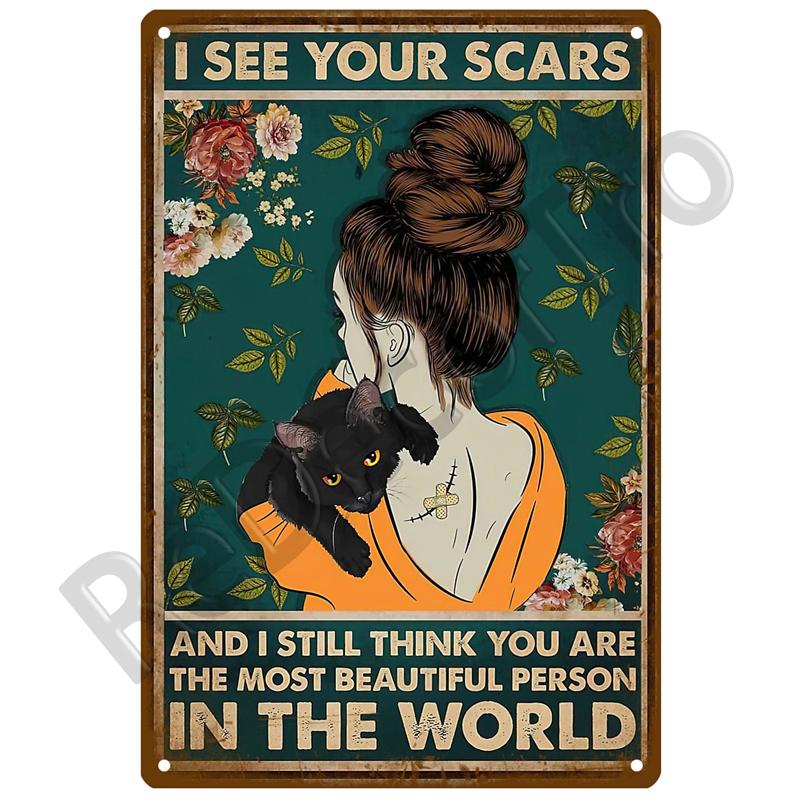 Retro Black Cat Metal Vintage Poster Funny Dog Wall Art Pet Sign Cafe Mural Plaque Metal Sign Tin Sign Plate Bathroom Home Decor