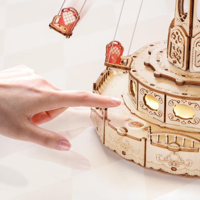 ROBOTIME ROKR 3D Puzzles for Adults-Projects for Teens-LED Swing Ride Model Building Kit-Music Box DIY Kit-Gift for Teens and Adults