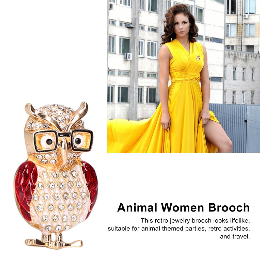 Spectacles Owl Brooch Alloy Rhinestone Cute Animal Brooch for Women Girls Festival Jewelry Gift