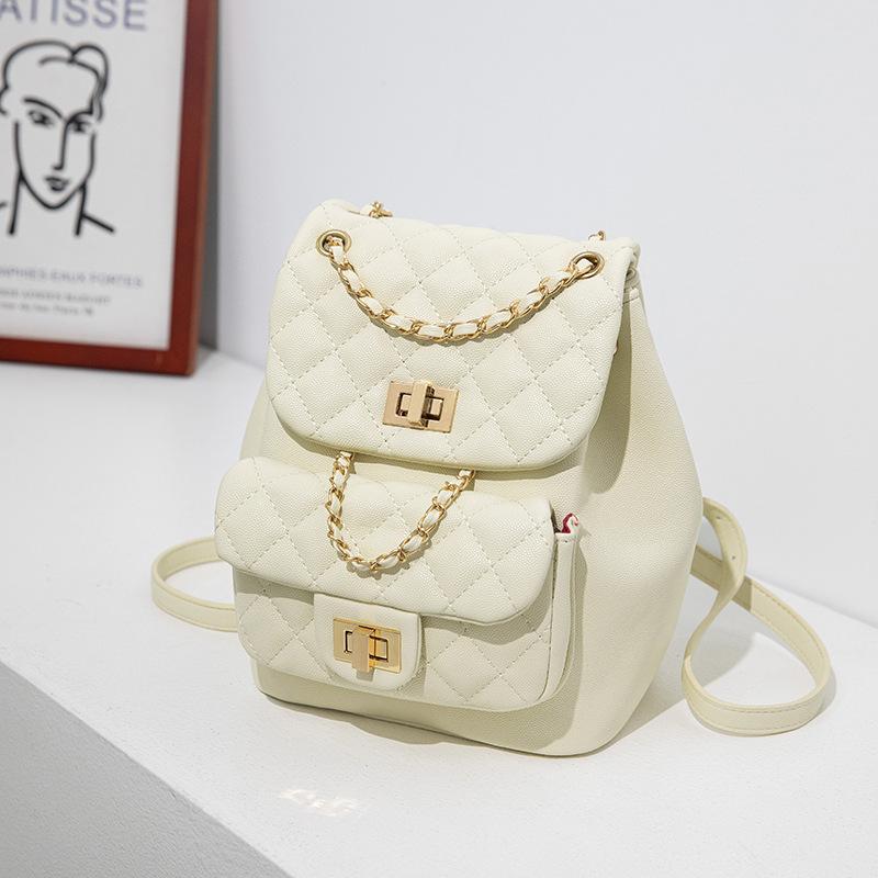 Fresh and Retro Versatile Diamond Embroidered Thread Women's Backpack  Popular Solid Color Chain Small Backpack  Fashionable Travel Bag