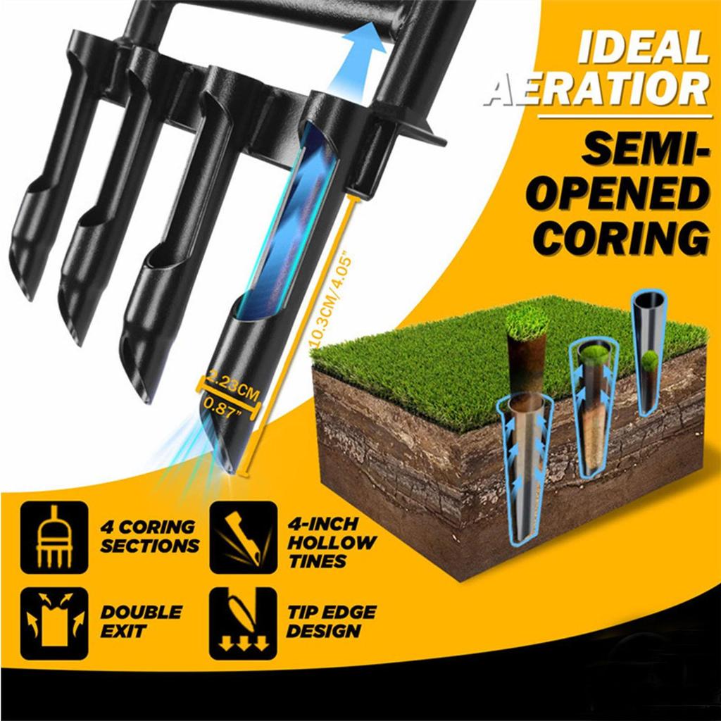 Plug Aeration Lawn Aerator Coring Tool, Manual Plug Core Aerators & Clean Tool, Yard Aeration Tools with 4 Hollow Slots 36.2” X 11.4”Size