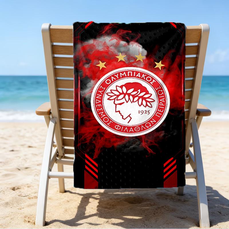 Olympiacos Fc: Toalla de Playa de Microfibra Orgullo Rojo y Negro, Ligera y de Secado Rápido, para Viajes de Verano, Esencial para la Playa, Piscina al Aire Libre