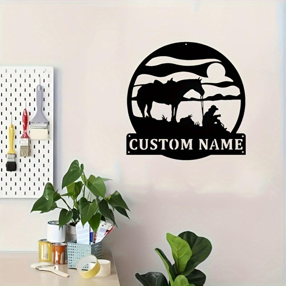 Metal Cowboy Horse Sign Vintage Wall Art Engraved Durable Weatherproof Indoor Outdoor Gift