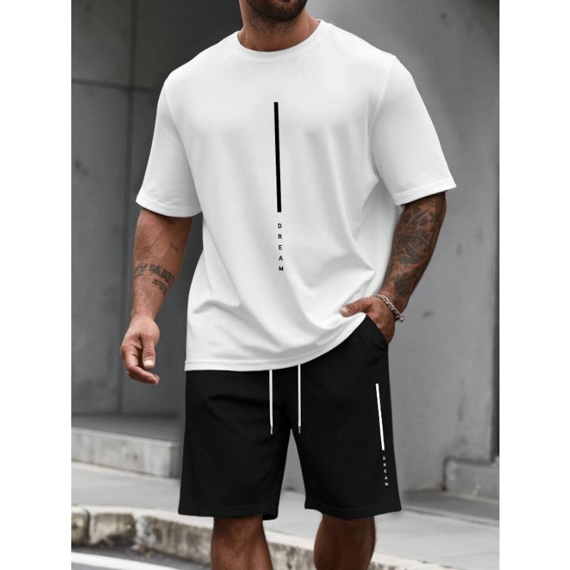 Simple Street Fashion Men s Short Sleeve Suit Outdoor Crew Neck Top Tee Casual Comfortable Shorts Men s T-shirts Clothing Suits S