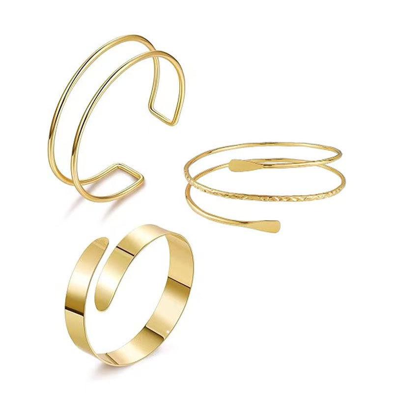 Geometric Metal Arm Bangle Set: Adjustable, Hollow, Exaggerated Design for Women