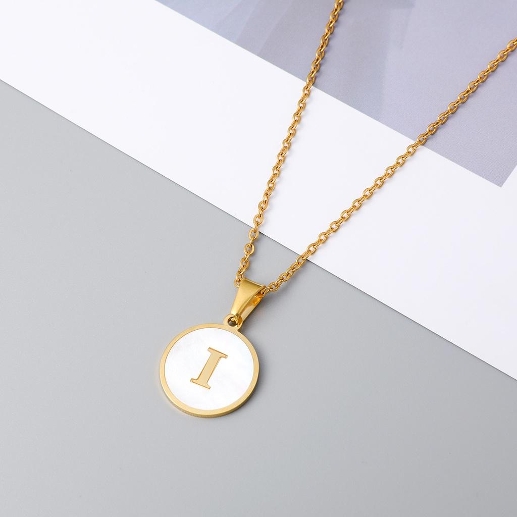 Stylish Stainless Steel Shell Letter Necklace For Women Round Titanium Steel Pendant Necklace With English Alphabet Letters