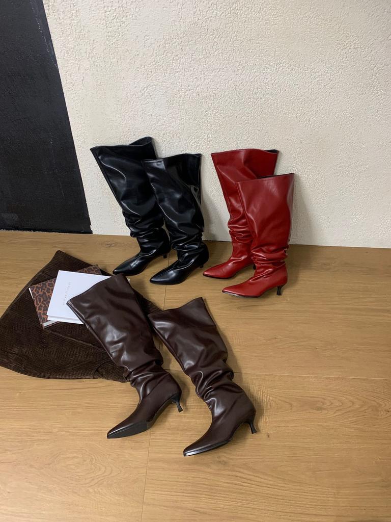 Pointed Stiletto Boots Women's Over-the-Knee Boots Pleated Pile Boots Winter Boots