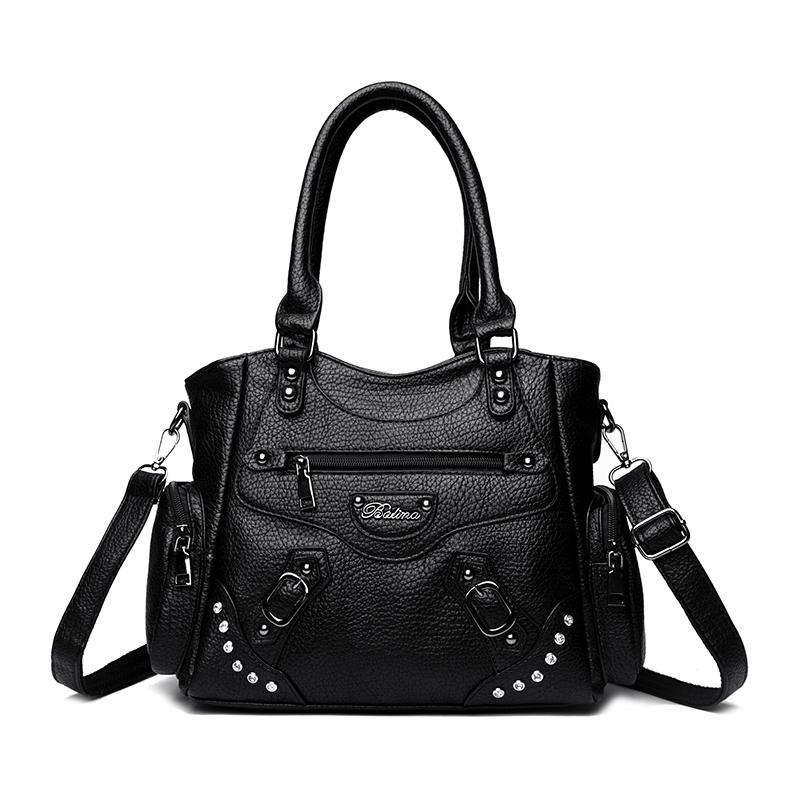 Women Casual Multiple Pockets Tote Bag Lady Large Capacity Shoulder Crossbody Bag for Womens Vintage Soft Leather Travel Bag Sac