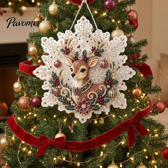 Acrylic Beaded Art Supplies Christmas Faux Pearl Painting Suncatcher Kit, Snowflake Shape Board Decorative Hanging Window with Lace Edge, 3D