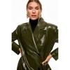 Womens Olive Green Croc PU Leather Trench Coat Double Breasted Lapel Longline Oversized Streetwear