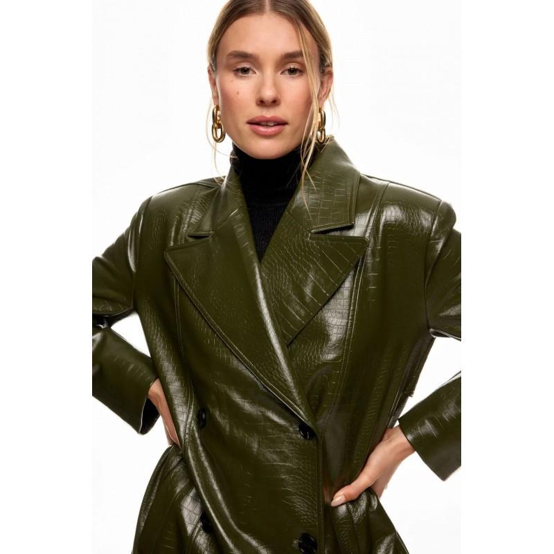 Olive Green Crocodile Texture PU Leather