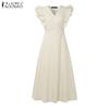 ZANZEA Abito Lungo Estivo da Donna con Scollo a V, Maniche a Volant, Ampio, Casual