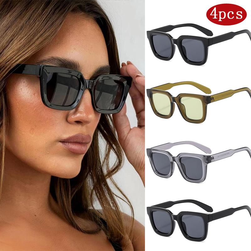 4pcs Trendy Square Sunglasses Women Luxury Brand Design Cat Eye Sun Glasses Unisex UV400 Protection Classic Style