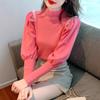 Womens Half Turtleneck Knit Sweater Solid Color Lantern Sleeve Slim Fit Top Winter