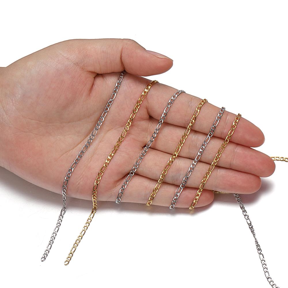 2Meters Stainless Steel Chain 2.5mm Flat Cuban NK 3:1 Gold Chains Curb Necklace Chain for Handmade Bracelet Jewelry Making DIY