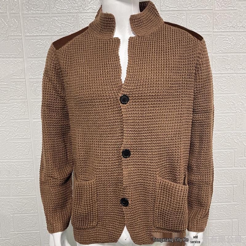 2025 Autumn/Winter Men's Slim Fit Cardigan Sweater with Turn-Down Collar in Plus Sizes - European and American Style.