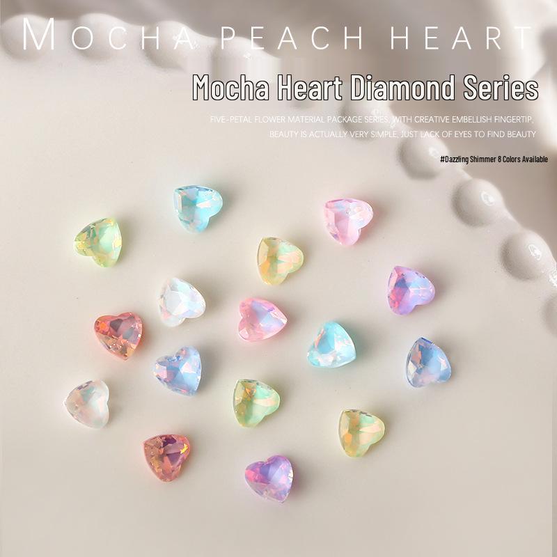 

Colorful Mocha Peach Heart Rhinestones Nail Art Accessories - 10pcs