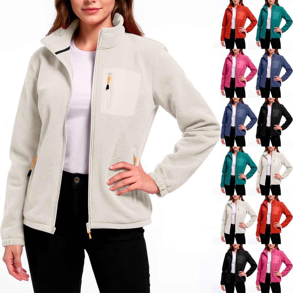 Women's Fashionable Casual Long Sleeved Thickened And Fleece Lined Stand Up Collar Coat