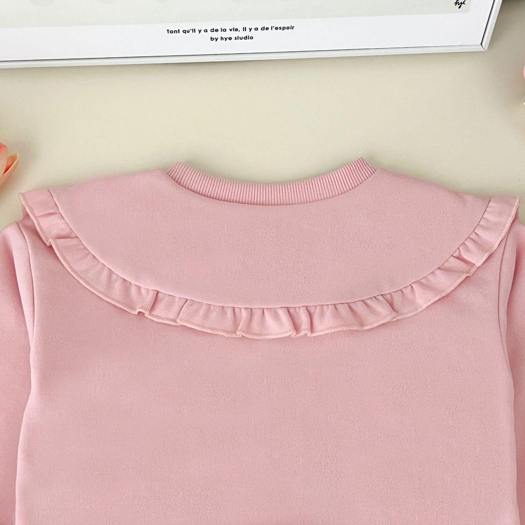 Korean Style Girls' Large Lapel Sweatshirt & Bell Bottom Pants Set - Trendy Children's Two-Piece Outfit