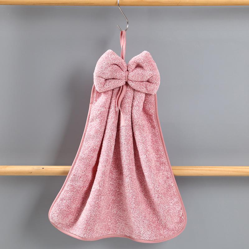 Bow Shaped Hand Towel Coral Fleece Bathroom and Kitchen Hanging Towel, Plain Color, Hanging Cloth, Handkerchief
