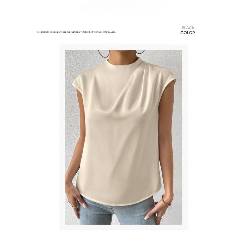 

Women s Summer Round Neck On The Bottom of The Inside To Wear Short Sleeve Blouse XL бежевий