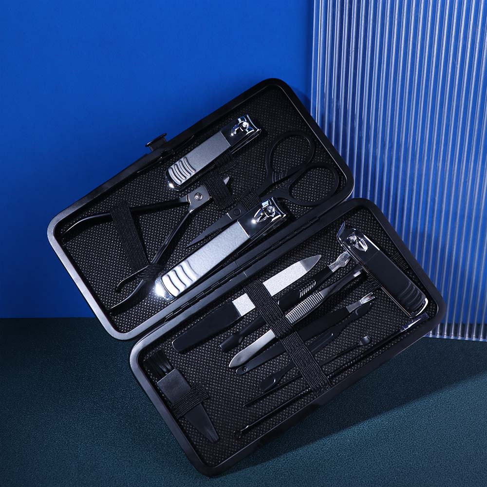 13/24pcs Anti-slip Design Stainless Steel Nail Clipper Set Sharp Black Nail Trimming Set with PU Case Manicure Set Children