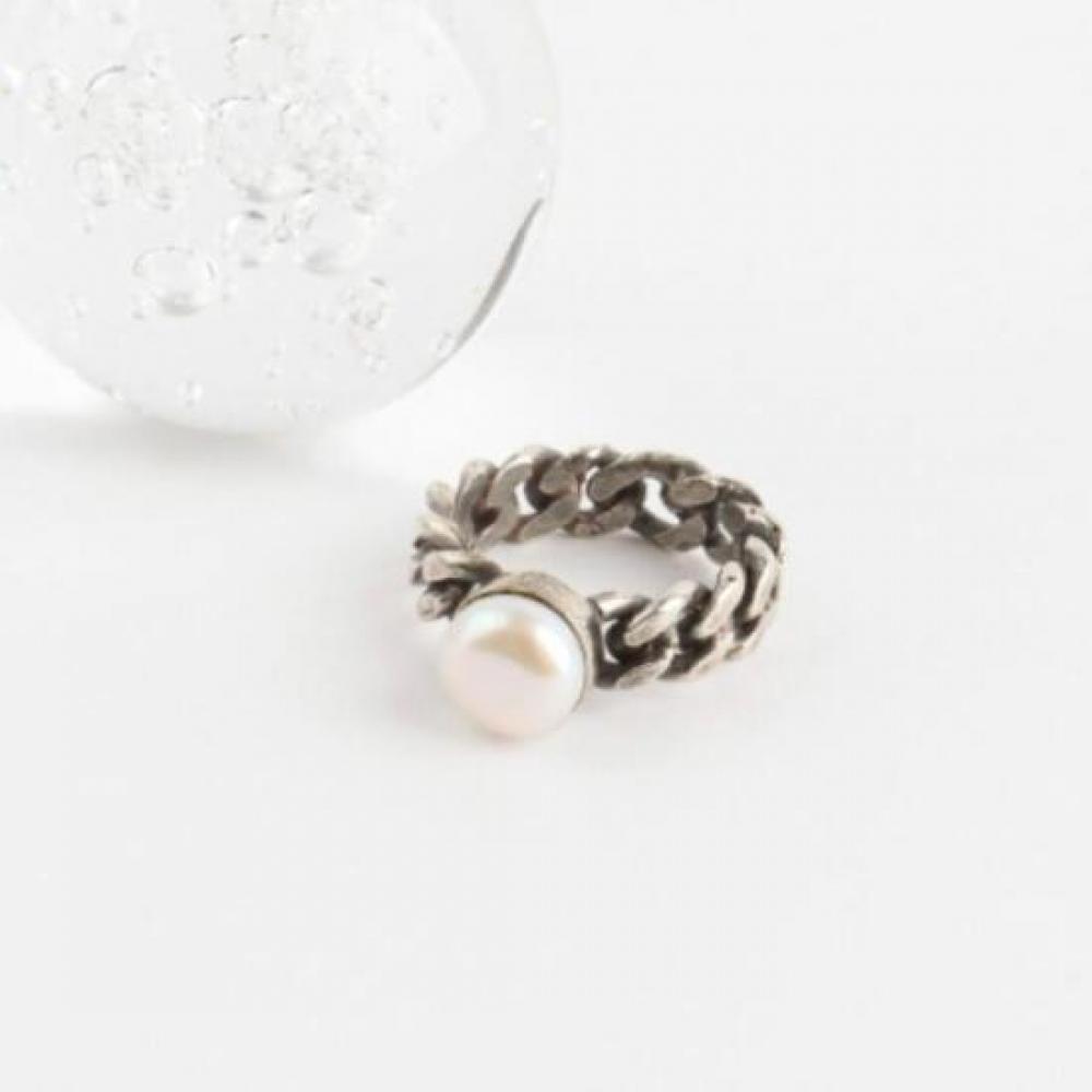 New Arrivals Open Run Pearl Chain Twist Vintage Bold Ring Silver