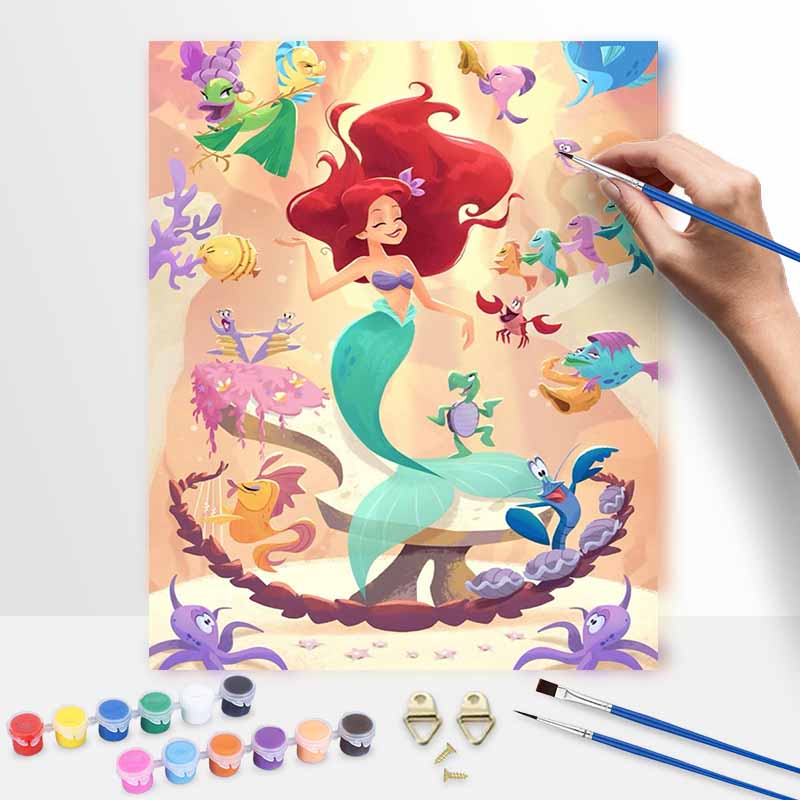 Disney The Little Mermaid Digital Oil Painting Diy Coloring Handpainted Filling Home Decoration Gift, Art for Adults, Wall Painting Decor