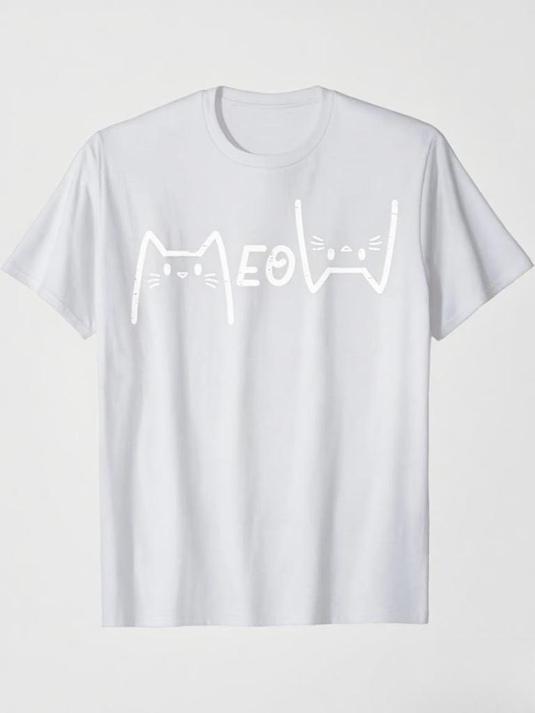 Meow Cute Cats Funny Feline Kitten Cat TShirt Casual Short Sleeve TShirt for Spring  Summer Womens Clothing