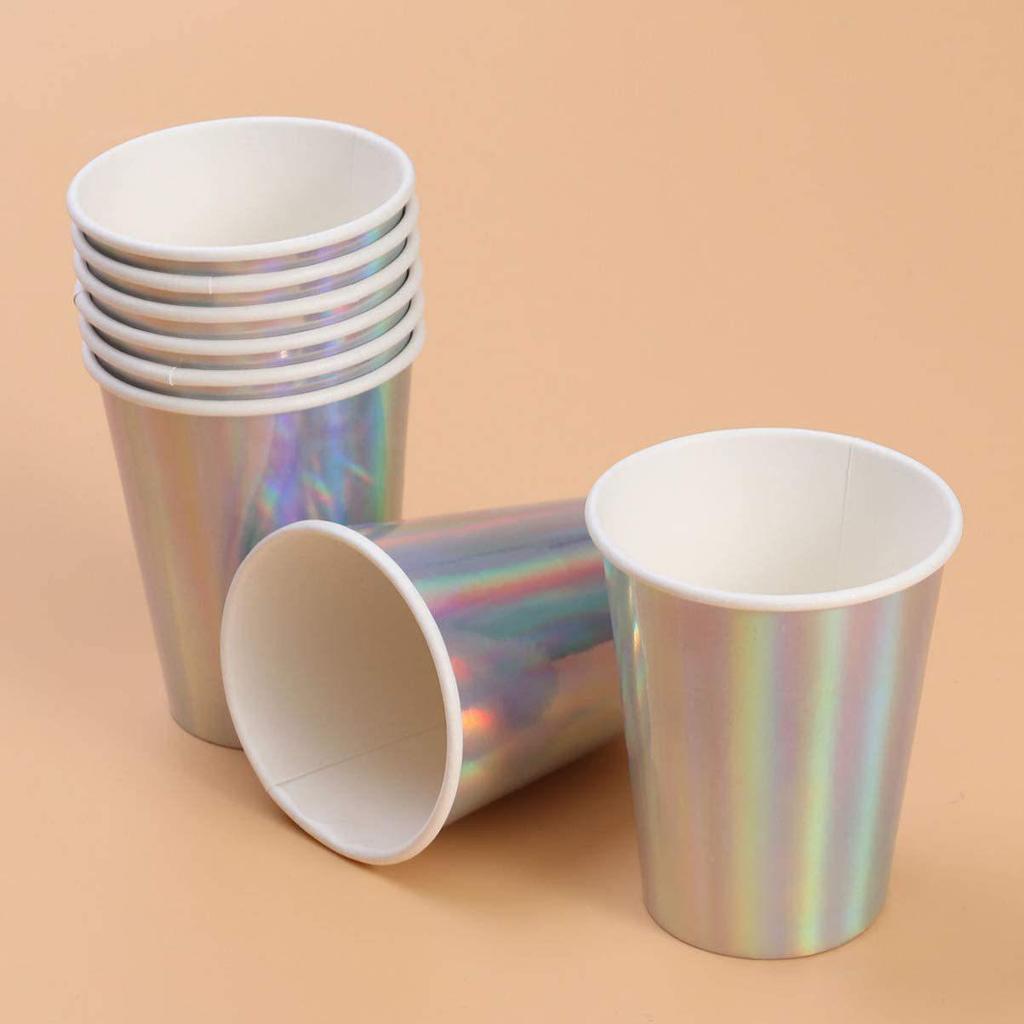 Rainbow Laser Theme Party Tableware: Mermaid Birthday & Wedding Tablecloth with Paper Cups